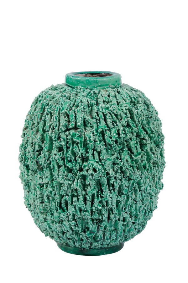 *GUNNAR NYLUND FOR RORSTRAND: A "CHAMOTTE" GREEN TEXTURE STONEWARE VASE