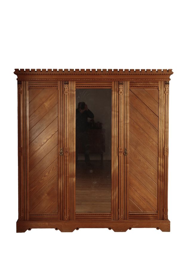 MANNER OF CHARLES BEVAN: A GOTHIC REVIVAL INLAID ASH WARDROBE