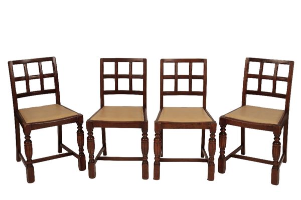 SET OF FOUR OAK GORDON RUSSELL STYLE ARTS AND CRAFTS DINING CHAIRS