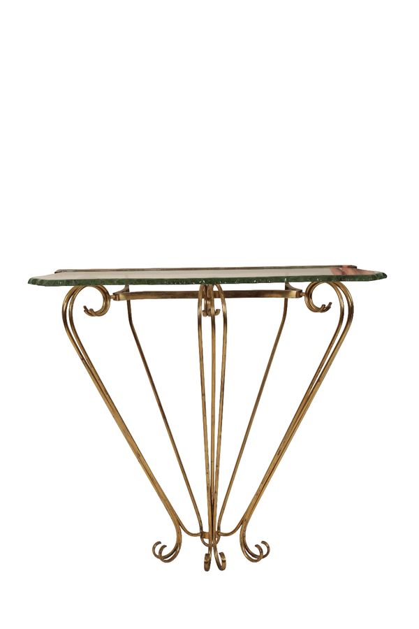 *MANNER OF PIER LUIGI COLLI: A BRASS CONSOLE TABLE AND MATCHING MIRROR