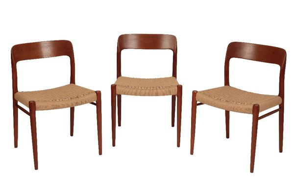 *NIELS OTTO MOLLER FOR J.L. MOLLERS MOBELFABRIK: A SET OF SIX TEAK FRAMED "75 EDITION" DINING CHAIRS
