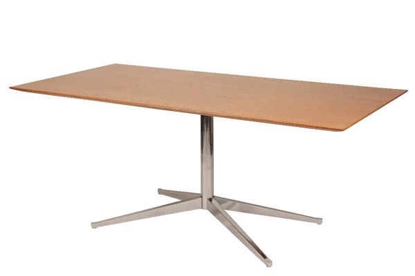 FLORENCE KNOLL: AN OAK AND CHROME CONFERENCE TABLE DESK,