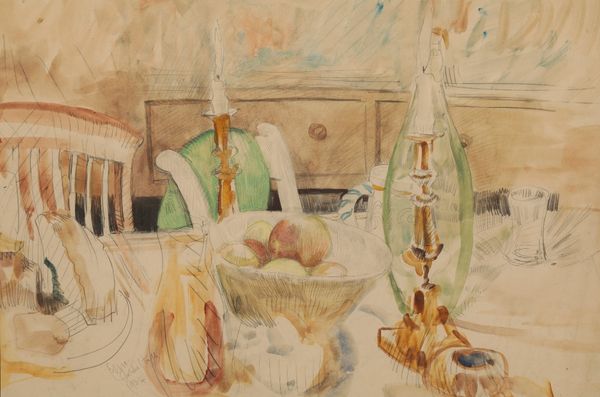 *EDNA CLARKE HALL (1879-1979) Interior still life with numerous items on a dining table
