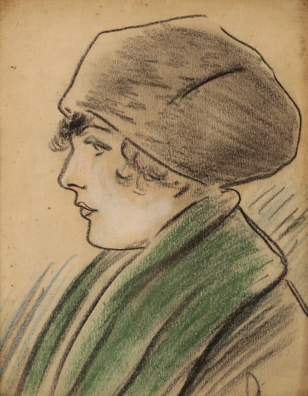 GERMAN SCHOOL, 20TH CENTURY Head and shoulders profile portrait of a woman wearing a hat
