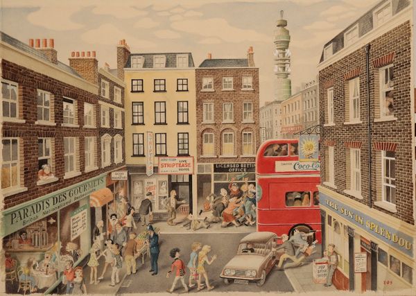 MONOGRAMMIST E.O.S. (20th Century) London street scene with figures