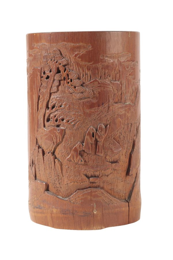 FINE CARVED BAMBOO BRUSHPOT, QING DYNASTY