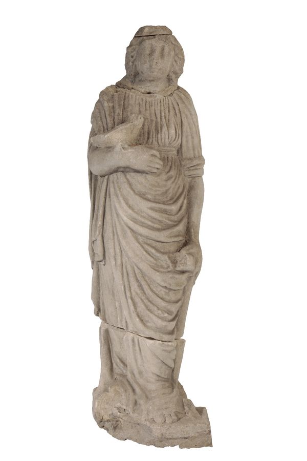 SCULPTED LIMESTONE MODEL OF A MAIDEN IN CLASSICAL STYLE