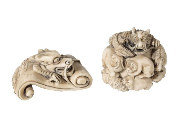 TWO JAPANESE CARVED IVORY NETSUKES, MEIJI PERIOD