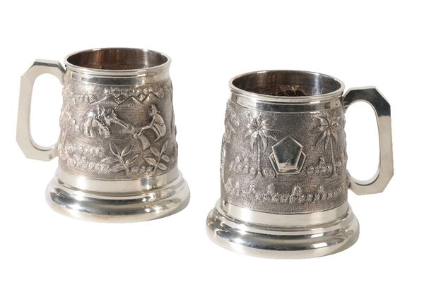 PAIR OF INDIAN SILVER TANKARDS, DATED 1957