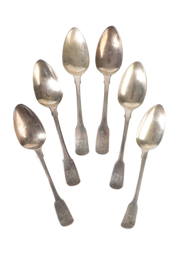 SET OF SIX GEORGE IV SILVER FIDDLE PATTERN TABLE SPOONS