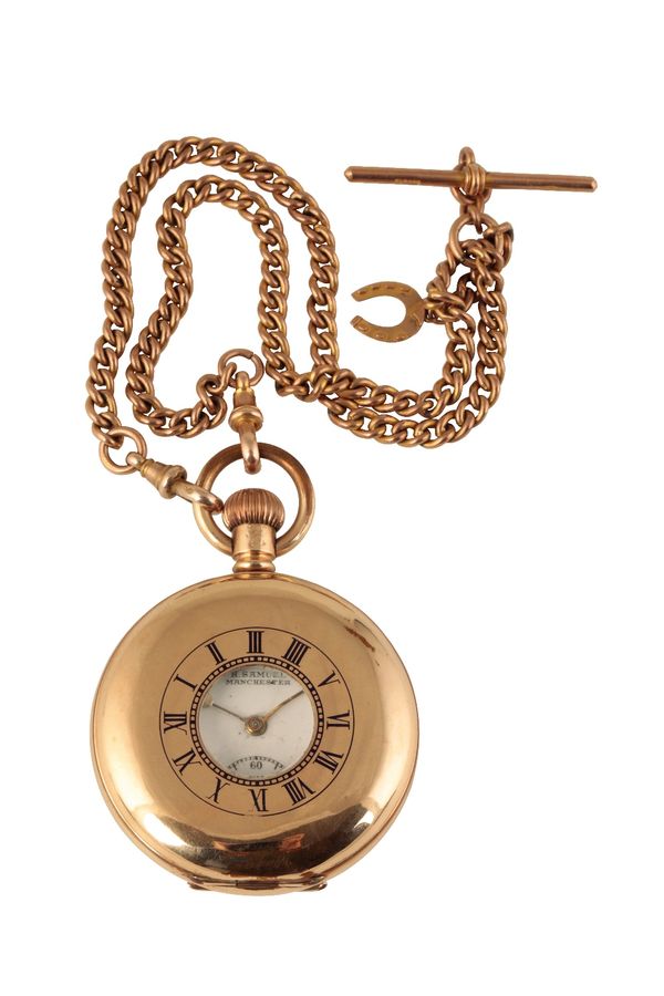 H. SAMUEL OF MANCHESTER GOLD PLATED HALF HUNTER POCKET WATCH