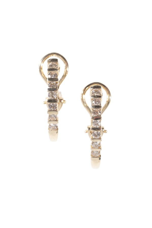 A PAIR OF DIAMOND EAR HOOPS