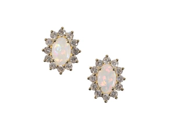 A PAIR OF OPAL AND DIAMOND EARRINGS