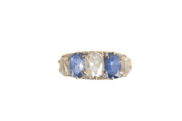 A FIVE STONE SAPPHIRE AND DIAMOND RING