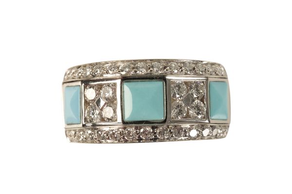 AN 18 CARAT GOLD DIAMOND AND TURQUOISE RING BY PICCHIOTTI