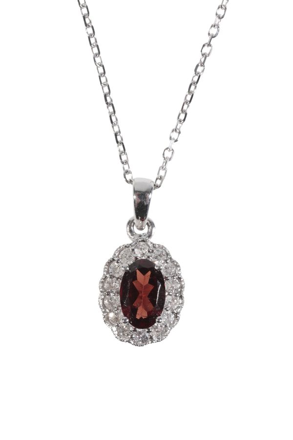 A GARNET AND DIAMOND PENDANT