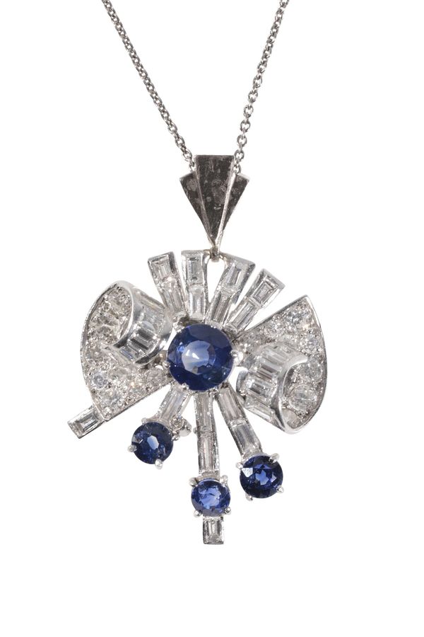 A SAPPHIRE AND DIAMOND PENDANT