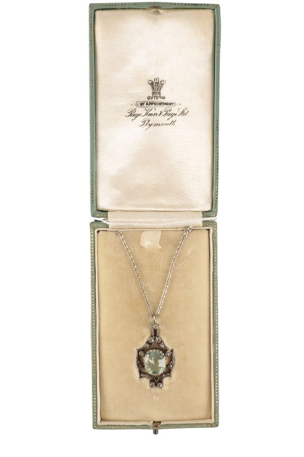 A BELLE EPOQUE AQUAMARINE AND DIAMOND PENDANT