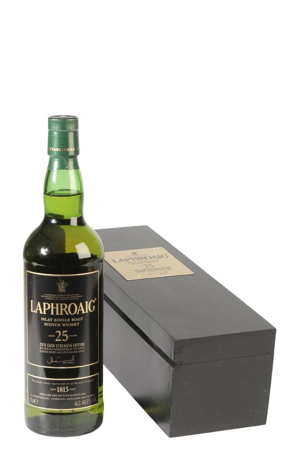 LAPHROAIG SINGLE MALT SCOTCH WHISKY, 25 YEAR OLD CASK STRENGTH, 2015 EDITION