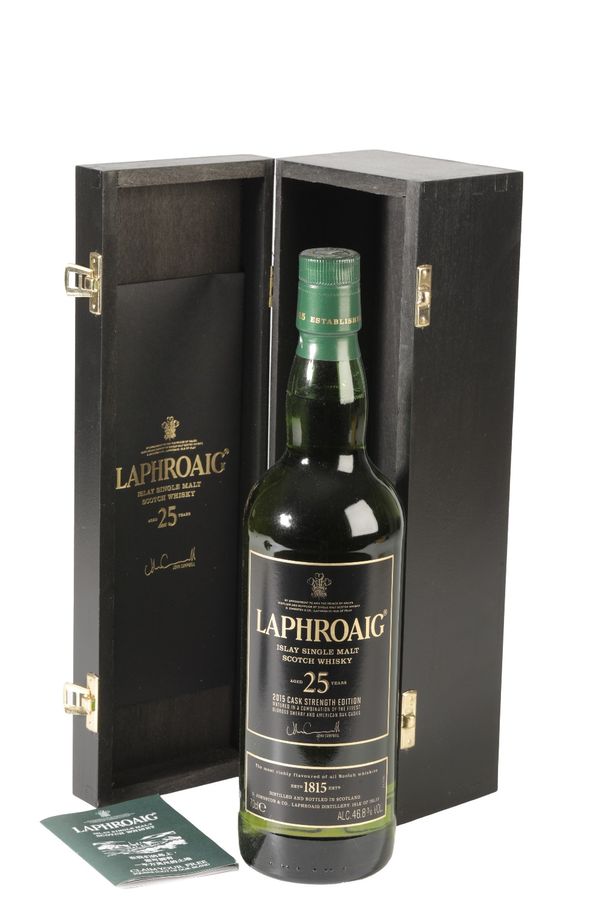 LAPHROAIG SINGLE MALT SCOTCH WHISKY, 25 YEAR OLD CASK STRENGTH, 2015 EDITION