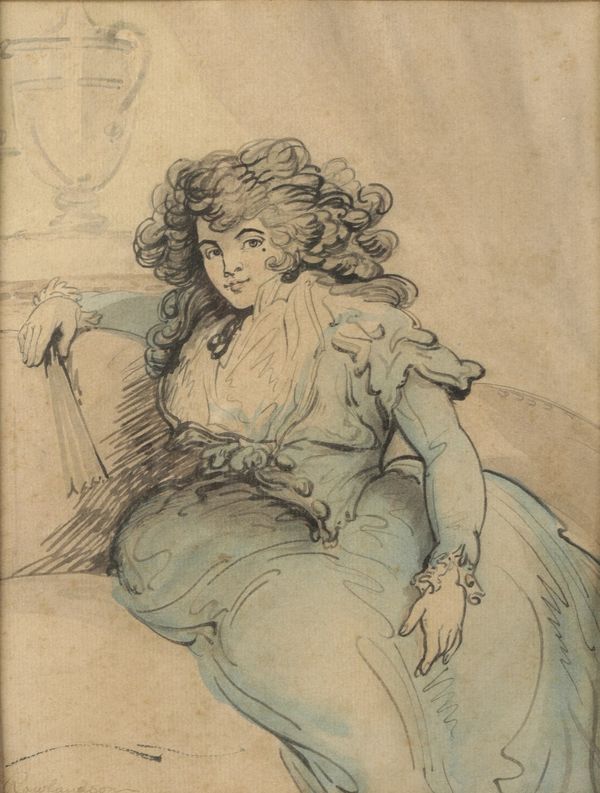 ASCRIBED TO THOMAS ROWLANDSON (1756-1827) A portrait study of a young woman seated in an interior