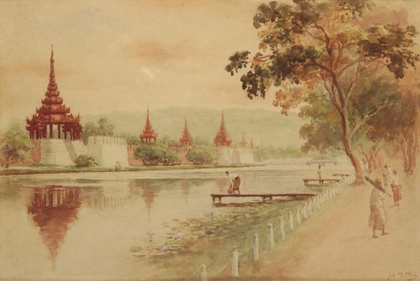 M.T. HLA (1874-1946) A view across the Mandalay Palace moat