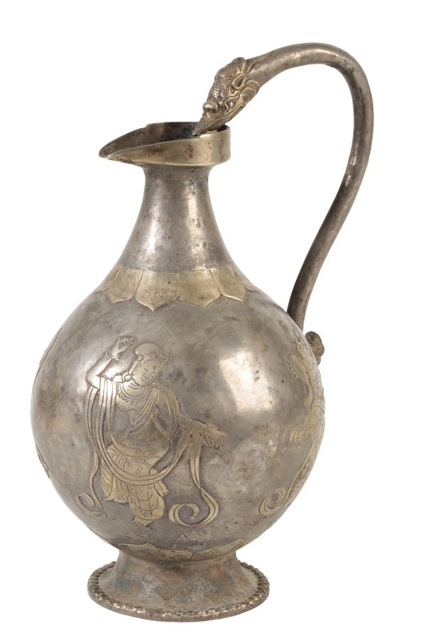 CHINESE SILVERED METAL EWER, IN THE ARCHAIC STYLE