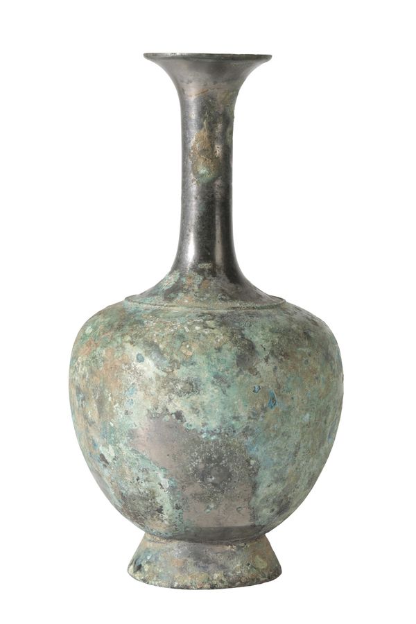 ARCHAISTIC SILVERED BRONZE VASE, WARRING STATES STYLE