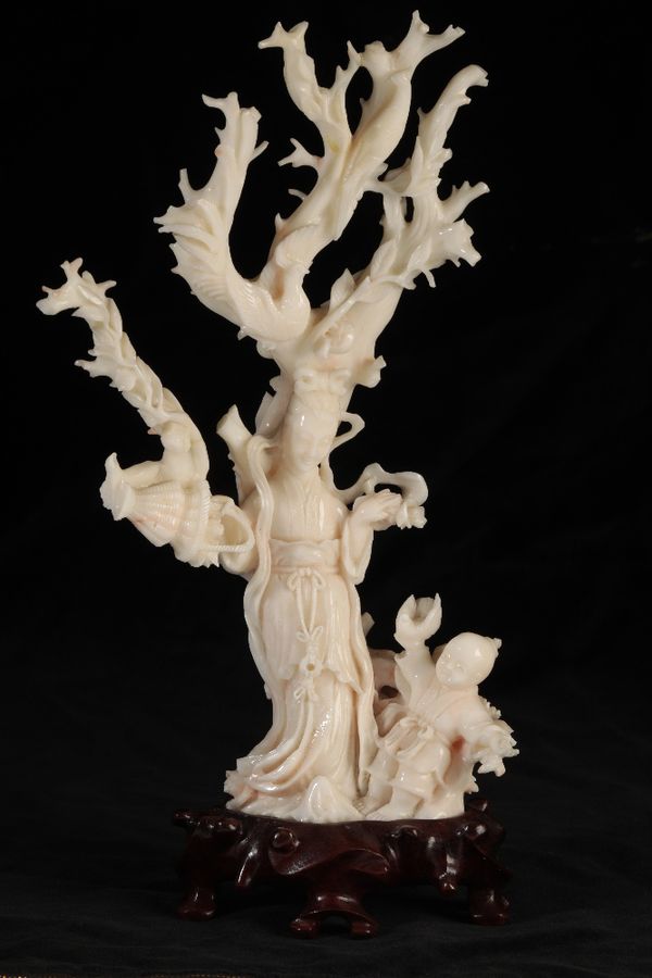 FINE CARVED WHITE CORAL GROUP, QING DYNASTY, 19TH CENTURY