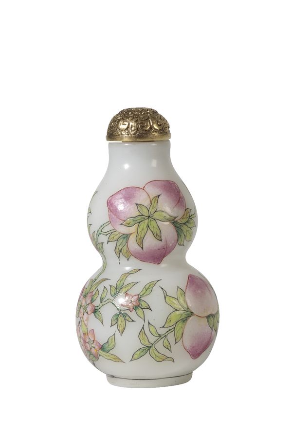 ENAMELLED DOUBLE GOURD GLASS SNUFF BOTTLE, QIANLONG FOUR CHARACTER MARK AND PROBABLY OF THE PERIOD