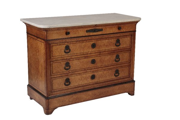 LOUIS PHILIPPE BIRD'S EYE MAPLE AND MARBLE TOPPED COMMODE