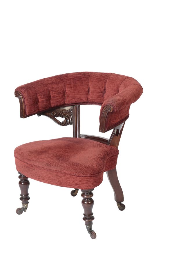 WILLIAM IV MAHOGANY AND UPHOLSTERED 'COCKFIGHTING' OR LIBRARY ARMCHAIR