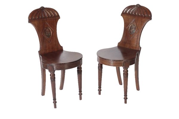 PAIR OF GEORGE IV MAHOGANY HALL CHAIRS