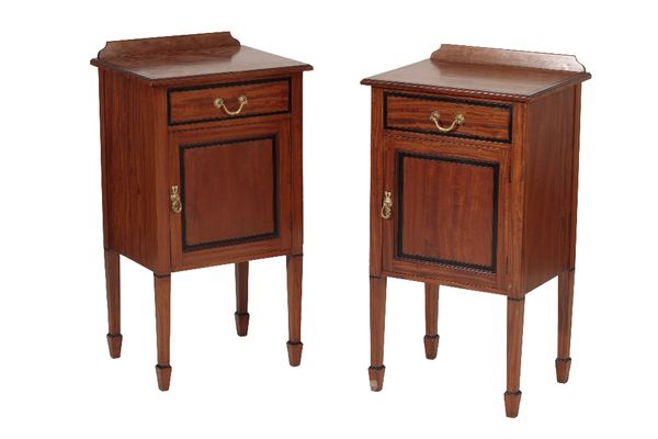 PAIR OF SATINWOOD AND PART EBONISED BEDSIDE CUPBOARDS