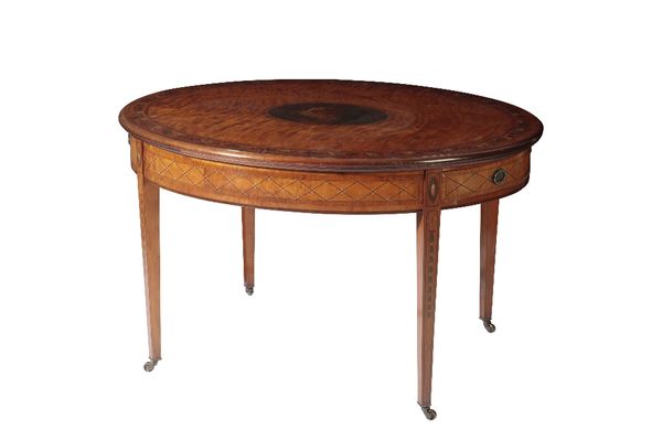 FINE EDWARDIAN PAINTED SATINWOOD CENTRE TABLE IN SHERATON STYLE