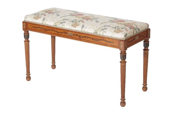 EDWARDIAN PAINTED SATINWOOD DUET STOOL IN SHERATON TASTE