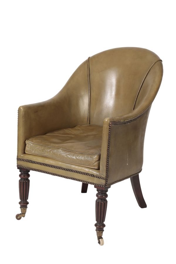 WILLIAM IV LEATHER UPHOLSTERED LIBRARY TUB ARMCHAIR