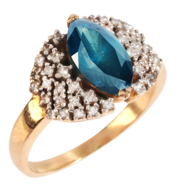 AN IRRADIATED BLUE DIAMOND RING