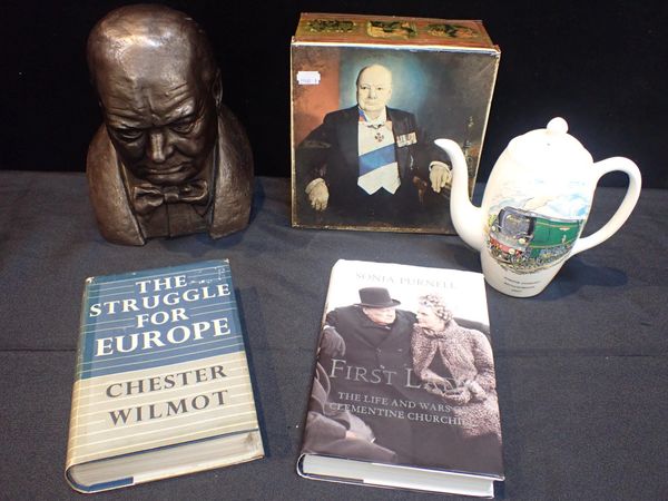 WINSTON CHURCHILL:  BRONZED RESIN BUST BY J. WILLIAMS