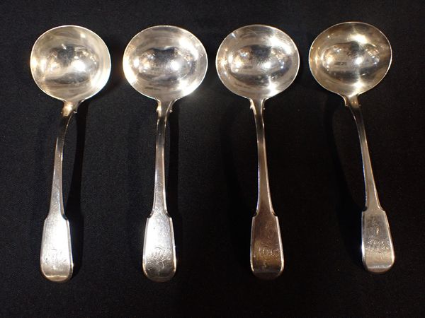 A SET OF FOUR GEORGE III SILVER SAUCE LADLES