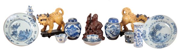 A PAIR OF MUSTARD GLAZED CHINESE QILING/KYLIN OR FOO DOGS