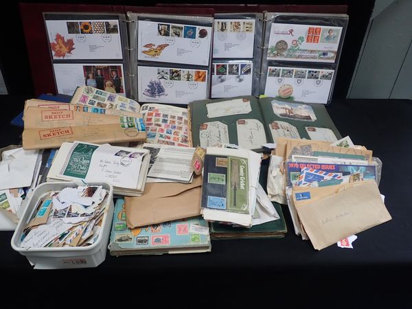 A COLLECTION OF STAMPS, FDCs AND POSTCARDS