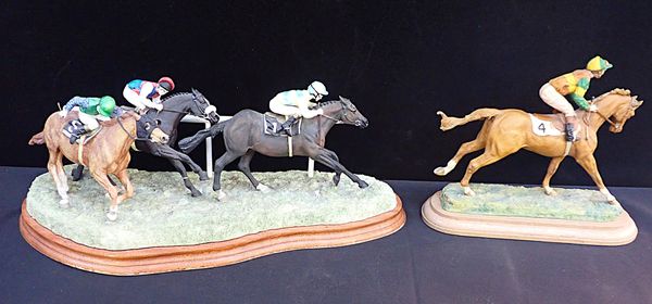 A BORDER FINE ARTS STYLE RACEHORSE GROUP BY ANNE WALL