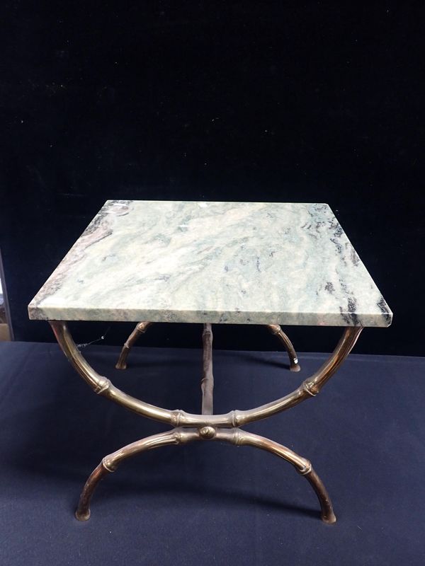 A BRASS FAUX BAMBOO-FRAMED OCCASIONAL TABLE, STYLE OF MAISON BAGUES