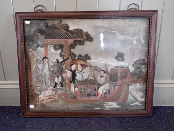 A CHINESE REVERSE-PAINTED MIRROR PICTURE