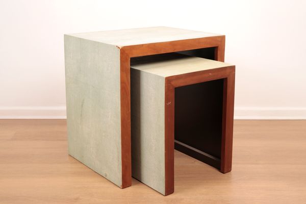 AN OAK FAUX SHAGREEN NEST OF ART DECO STYLE TABLES
