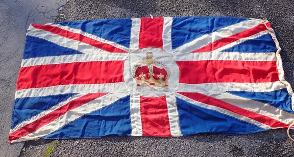 A VINTAGE UNION FLAG, WITH PRINTED CROWN