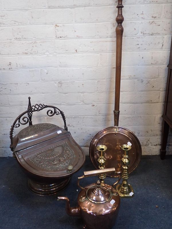 A VICTORIAN EMBOSSED COPPER COAL SCUTTLE