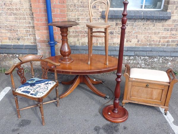 A PIANO STOOL, A BENTWOOD HIGH CHAIR