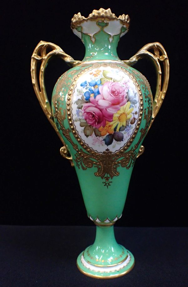 A ROYAL CROWN DERBY VASE PAINTED WITH FLOWERS, SIGNED 'A.F.W.'